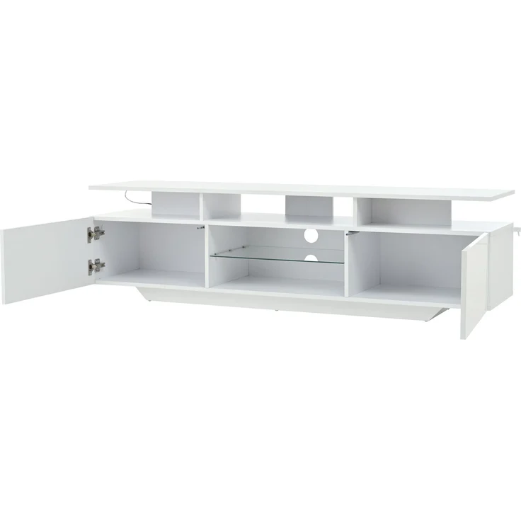 Merax 160cm Fernsehschrank,TV-Ständer mit 2 Schränken, Wohnzimmerschrank, Hochglanz-TV-Schrank mit LED-Lichtleiste, mit 8 Ablageflächen, 70-Zoll-Fernseher, Weiß – Bild 9