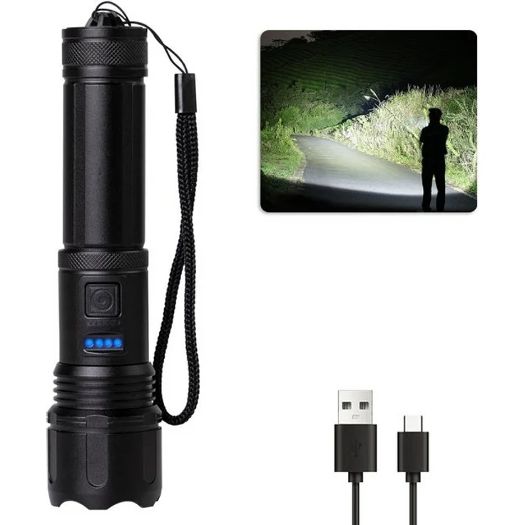 LQWELL LED Taschenlampe LED USB C Aufladbar, Extrem Helle Zoombares Taktische Taschenlampen (1-St, mit 5 Lichtmodi Einstellbare Helligkeit, Wasserdichte Flashlight), für Camping, Wandern, Outdoor, Notfäll – Bild 4