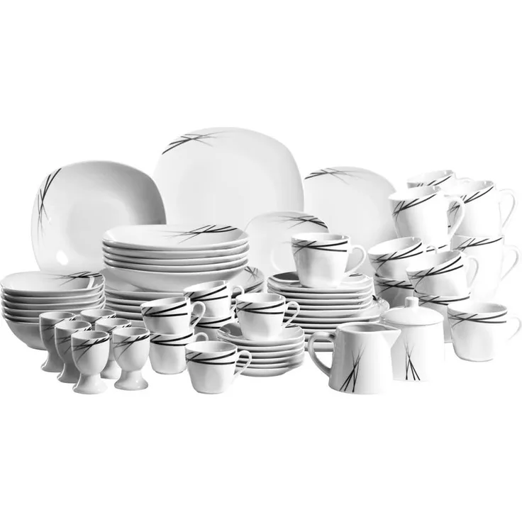 Mäser 102032 Kombiservice Linea Nera für 6 Personen, Porzellan, weiß (1 Set, 62-teilig)