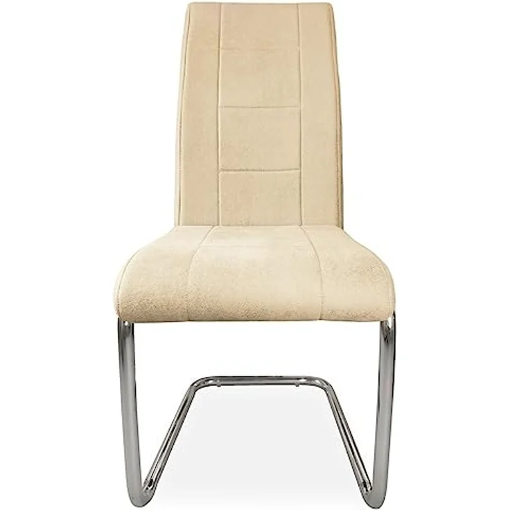 Homey Packung mit 4 gepolsterten Stühlen für Wohnzimmer, Esszimmer, beige, mit verchromten Beinen, Modell Skadi, Aluminium, 42,5 cm (B) x 52 cm (T) x 99 cm (H) – Bild 4
