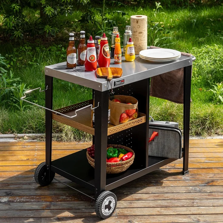 Royal Gourmet Grillablagetisch Grilltisch mit 85x50 cm Edelstahlplatte, 3-Etage Grillwagen, Mobiler Mehrzweck-Küchenwagen – Bild 9