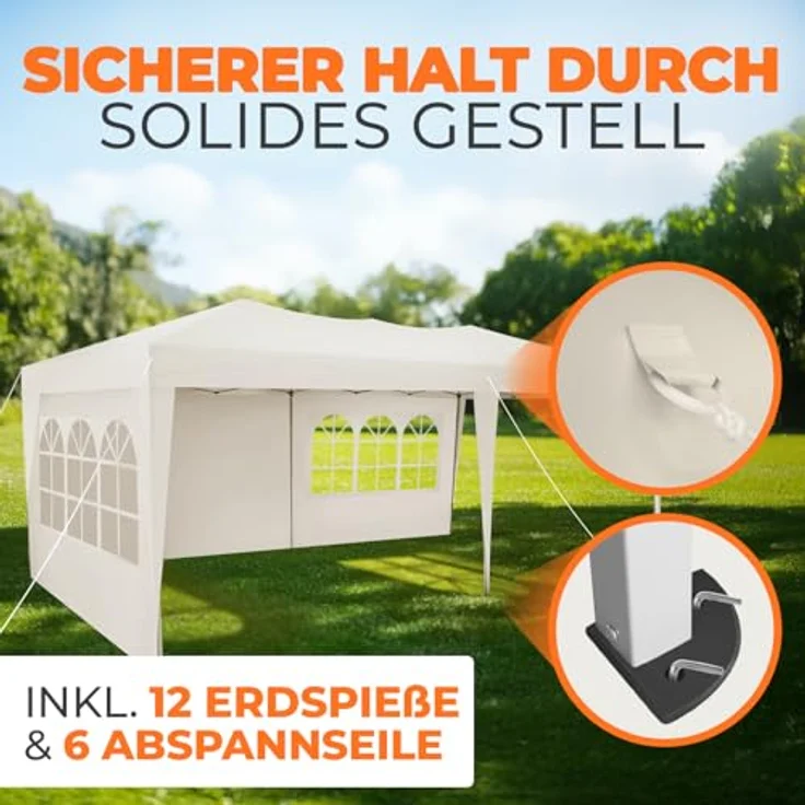 Kronenburg Faltpavillon wasserdicht Pavillon mit 3 Seitenteilen, Gartenzelt, 3x6 m - mit UV Schutz 50+, Champagner – Bild 6