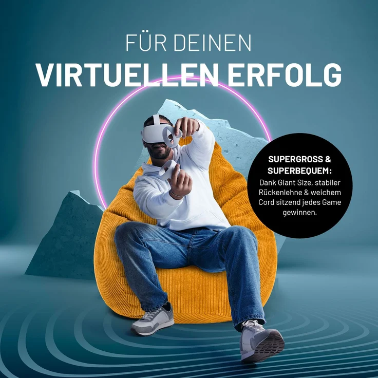 Lumaland Gaming Sitzsack XXL aus Cord | Gaming Sessel für Erwachsene & Teenager | Komfortabler Bean Bag 135x100 cm [Senfgelb] – Bild 7