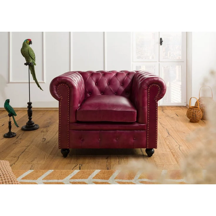 Sessel Echtleder 105x82x75 rot CHESTERFIELD #402 – Bild 9