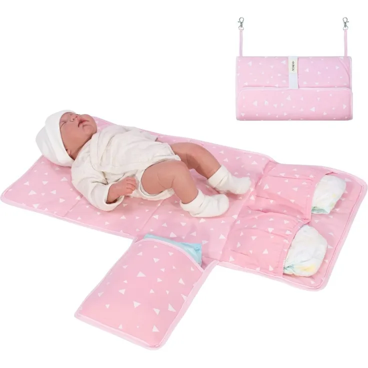 JYOKO KIDS Tragbare Wickelunterlage, wasserdicht, faltbar, gepolstert, Pink Sparkles