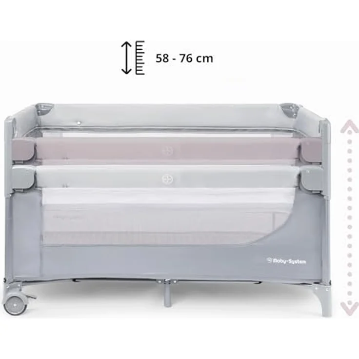 Moby-System Closely 3in1 Beistellbett Baby - Reisebett Baby mit Wickelauflage, Matratze, Transporttasche - Höhenverstellbares Beistellbett, Laufstall (6 Teile) – Bild 4