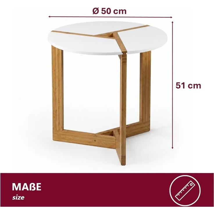 HOOZ Beistelltisch Bambus Sofatisch rund – Couchtisch Set Wohnzimmer Weiß-Natur Ø 50 cm (Einzelteil, 1-St, bestehend aus einem Kaffeetisch), Stilvoller Satztisch aus Bambus für Wohnzimmer und Schlafzimmer – Bild 3