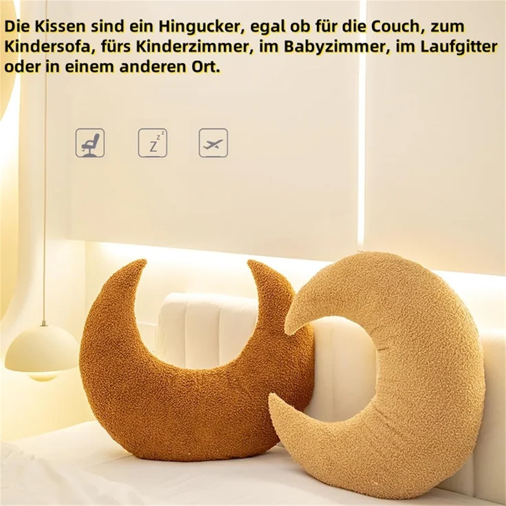 Kuschelkissen Kinder Mondkissen, Weiches Dekoratives Kinderkissen für das Zimmer, Mondform Zierkissen Sofakissen, Plüsch Kissen Dekokissen für Kinderzimmer Schlafzimmer Deko (Beige) – Bild 2
