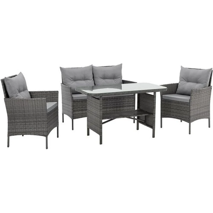 SVITA Garten-Essgruppe DALLAS, Polyrattan, 4-teilig, Outdoor Set, 2 Sessel, 2er-Sofa, Esstisch – Bild 4