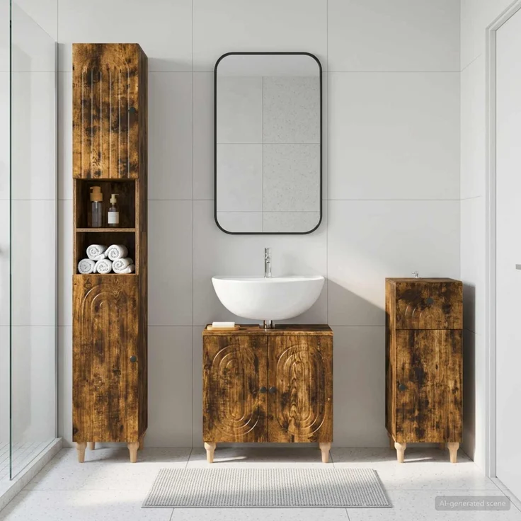 vidaXL 3-teiliges Badezimmer-Schranksystem ALKMAAR Räuchereiche 3417833 – Bild 1