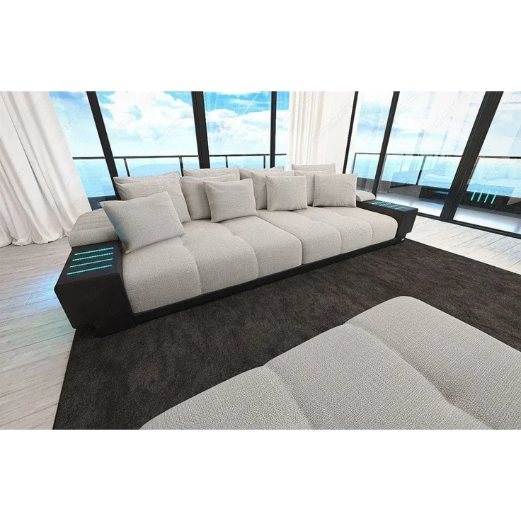 Big Sofa Bellagio im modernen Stoffbezug - Strukturstoff - Macchiato-Schwarz – Bild 4