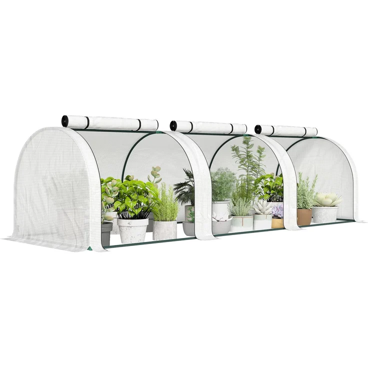 Outsunny Gewächshaus, Stahl, PE, Weiß, 295L x 100B x 80H cm – Bild 1