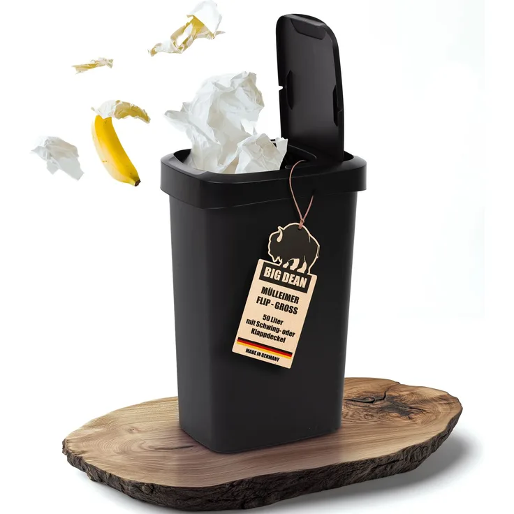 BigDean Mülleimer 50 Liter Schwing & Klappdeckel schwarz Küche