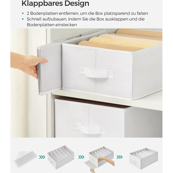 SONGMICS Kleiderschrank-Organizer 2er Set, Aufbewahrungsbox 6 Fächer, Schubladen-Ordnungssystem, Ordnungsboxen faltbar, 42 x 30 x 17 cm, für Hosen, Kleidung, wolkenweiß – Bild 6
