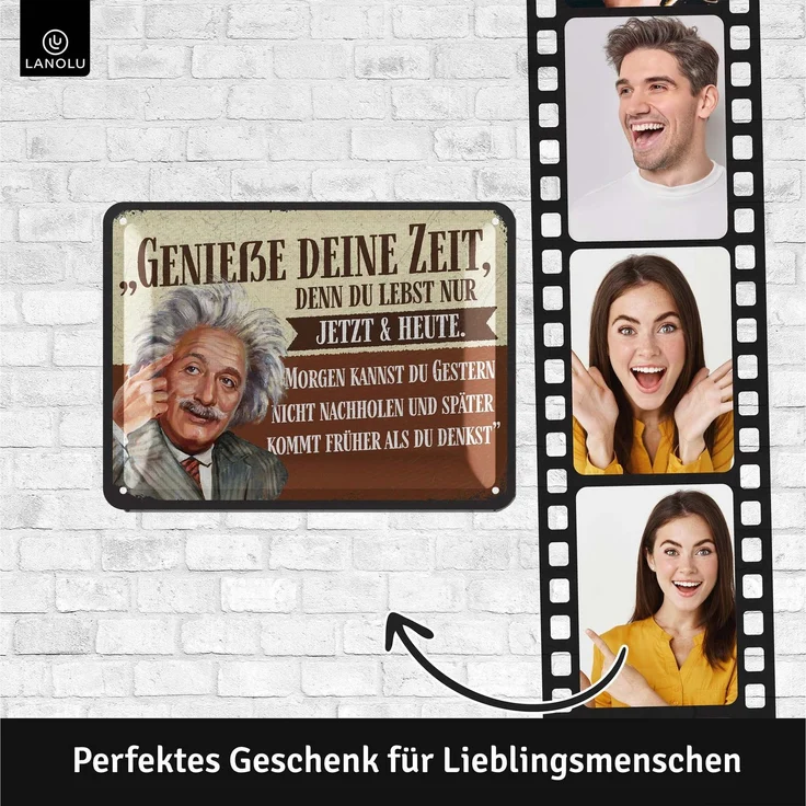 LANOLU Blechschild Einstein Genieße deine Zeit - 15x20cm – Metall – Mehrfarbig – 15205 – Bild 4