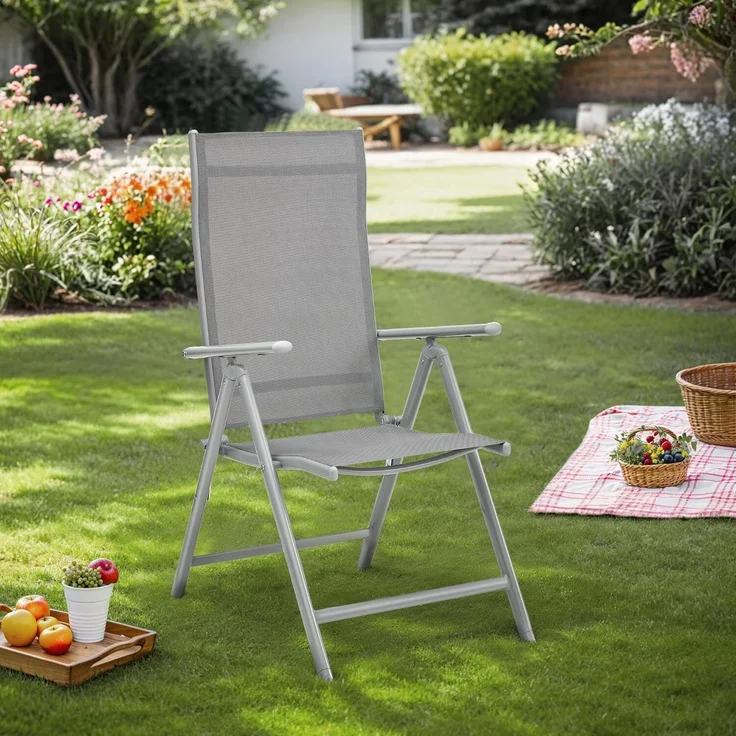 SONGMICS Gartenstuhl-Set 2-tlg., klappbar mit 8-fach verstellbarer Rückenlehne, Aluminiumgestell grau, bis 150 kg belastbar – Bild 4