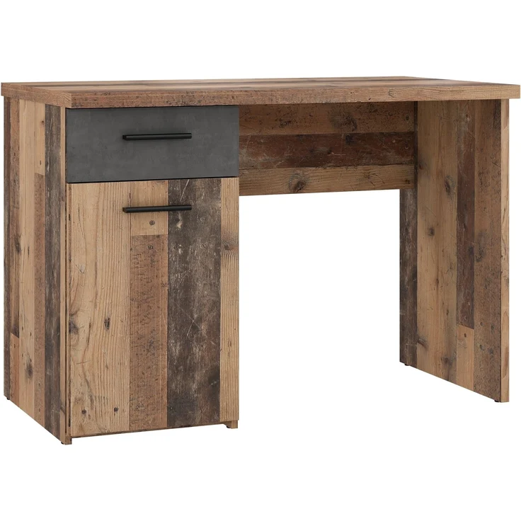 Schreibtisch >WINNIE< 1 Schub+Tür, Old-Wood Vintage Dekor / Betonoptik - 110x76,3x60cm B/H/T – Bild 4