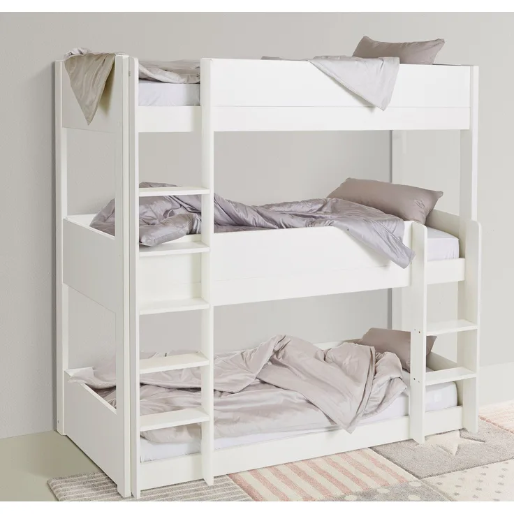 Lüttenhütt Etagenbett "TIPO"BESTSELLER! Stockbett, Hochbett, Bodenbett, platzsparend (Leitern beidseitig montierbar), mit 3 Schlafplätzen, FSC® zertifiziertes Massivholz (Kiefer)