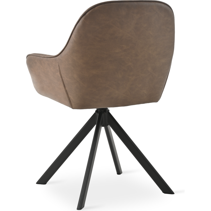 GOEURVANT 1370 Esszimmerstühle 6er-Set mit Armlehnen, 360° Drehbar, Kunstleder - Dunkelbraun – Bild 4