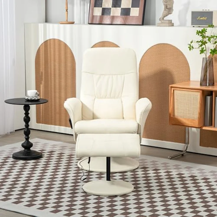 HOMCOM Massagesessel mit Fußhocker, Liegefunktion, 10 Massagepunkte (Relaxsessel, 2-St, Fernsehsessel), mit Seitentasche, Fernbedienung, Kunstleder, Cremeweiß – Bild 8