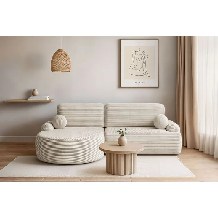 Lookway Ecksofa CLEO CORD Rundes Ecksofa mit Schlaffunktion und Bettkasten