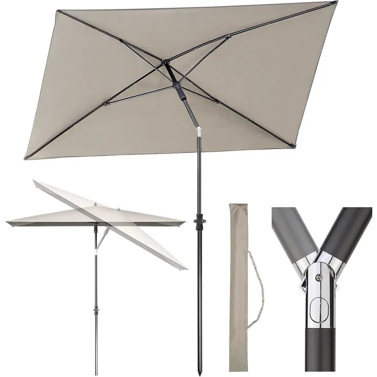 Sekey 210 × 140 cm Sonnenschirm mit Schutzhülle, Balkonschirm Gartenschirm Terrassenschirm, Sonnenschutz UPF50+, Kippbar, Höhenverstellbar, Rechteckig – Bild 1