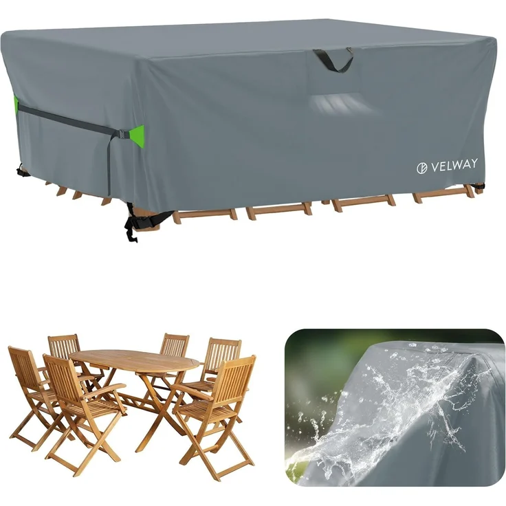 Velway Abdeckung Gartenmöbel Wasserdicht 200 x 160 x 74 cm - Rechteckig Schutzhülle Winddicht Loungemöbel Abdeckung Abdeckhauben für Gartentische Sitzgruppe Terrassenmöbel - Grau – Bild 1