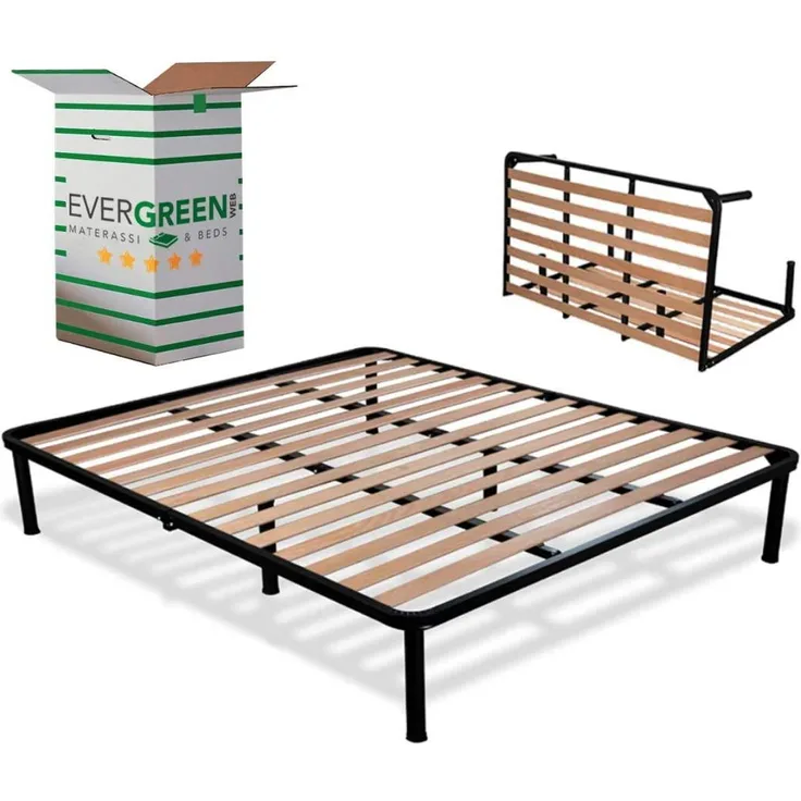 EVERGREENWEB ✅Orthopädischer und klappbarer Holzlattenrost 35cm hoch mit 6 Füßen verstärkt. Lattenrost mit Tragwerk aus Eisen und eine eingebaute Unterlage, ideal für alle Betten und Matratzen 140X190