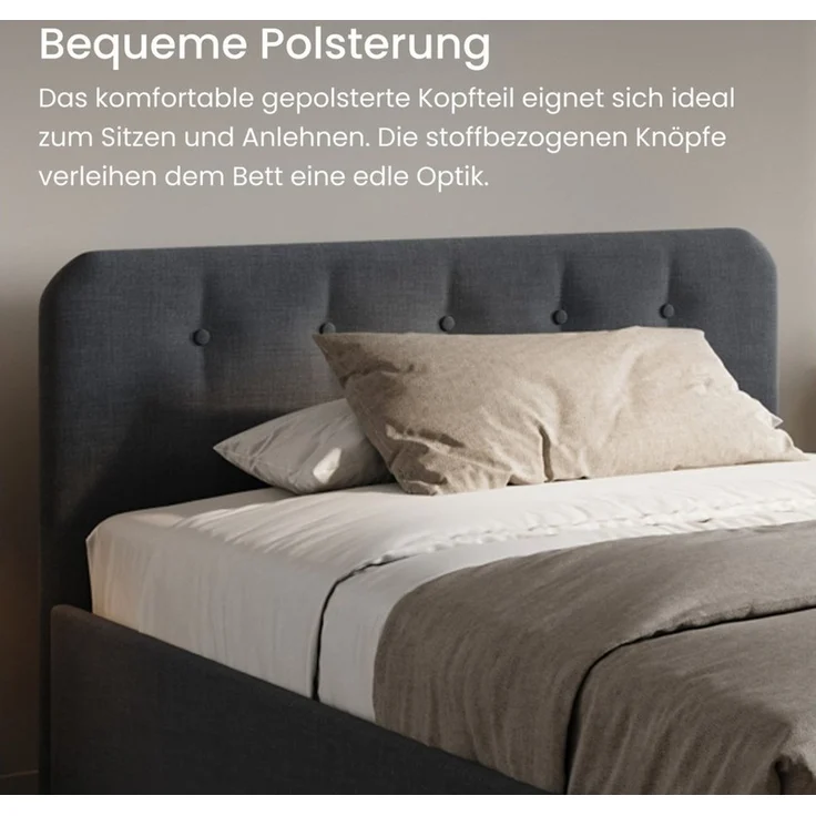 Home Collective Polsterbett Bett mit Stauraum, verstellbarem Lattenrost, viele Größen (Größen: 100x200 120x200 140x200 160x200 180x200 200x200, hochwertiger Strukturstoff, made in Germany), modernes Design mit hochwertigem Strukturstoff 180x200 cm, Ant... – Bild 4