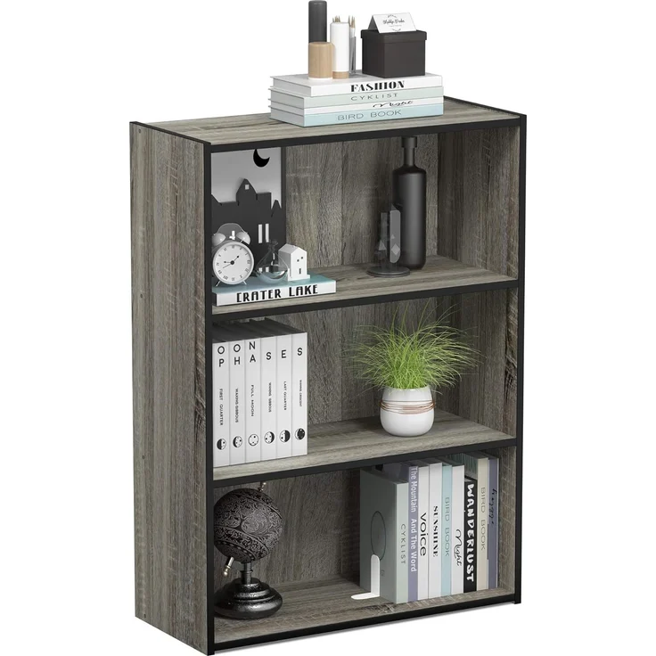 Furinno Pasir Bücherregal mit 3 Fächern, holz, Französisches Eichengrau, 24. 64x57. 66x80 cm