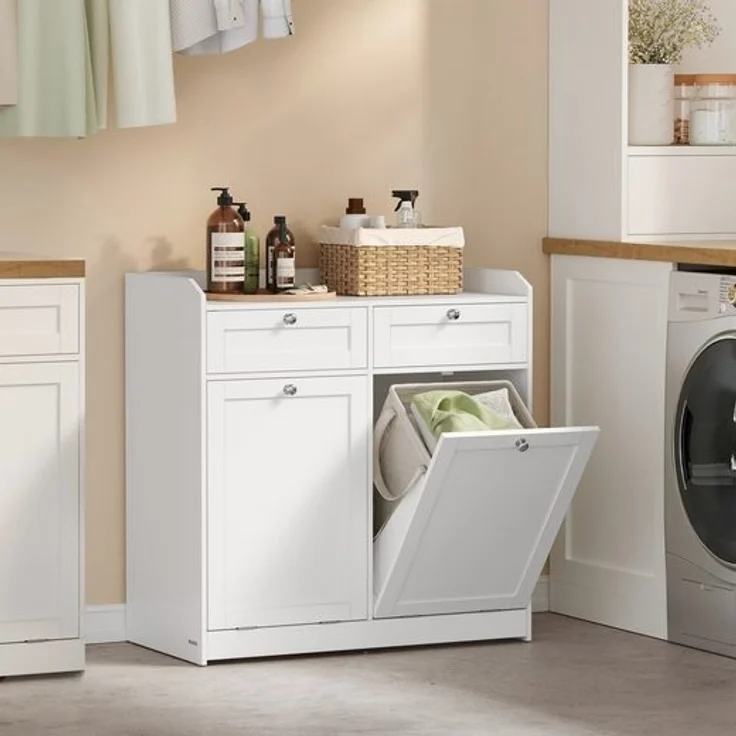 Vasagle Badschrank mit Wäschekörbe, Holzwerkstoff weiß, 40 x 78,9 x 80,2 cm – Bild 1