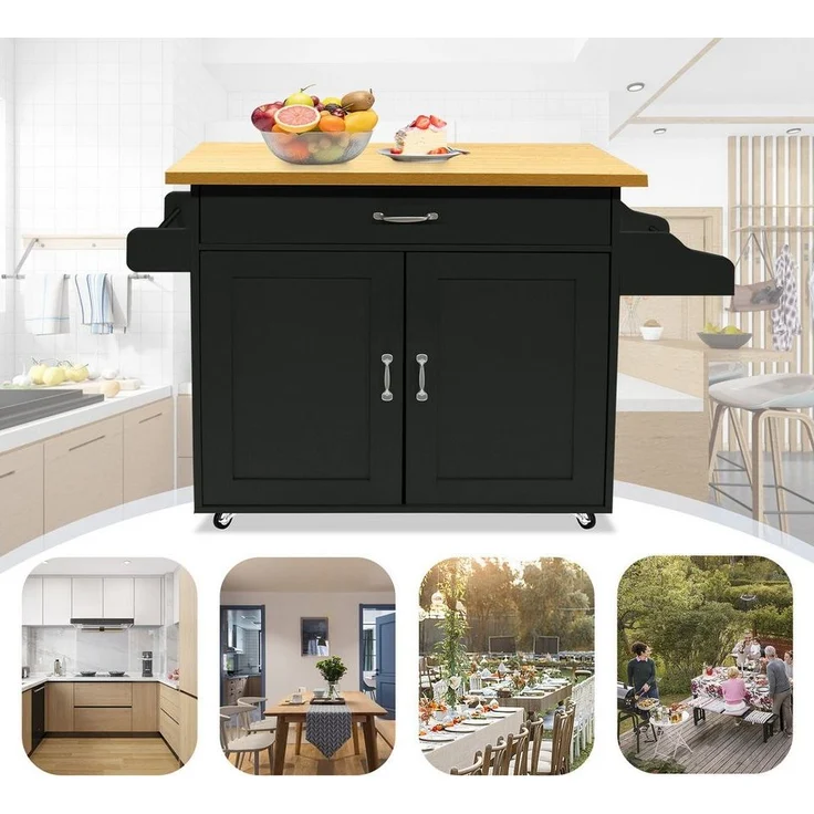 FIVMEN Küchenwagen Kücheninselwagen auf Rollen Küchen Wagen Küchenschrank 115x36x90cm, Für Küche, Wohnzimmer, Esszimmer – Bild 3