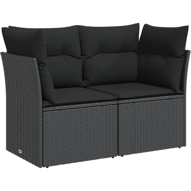 vidaXL Gartensofa mit Kissen 2-Sitzer Schwarz Poly Rattan 365986 – Bild 9
