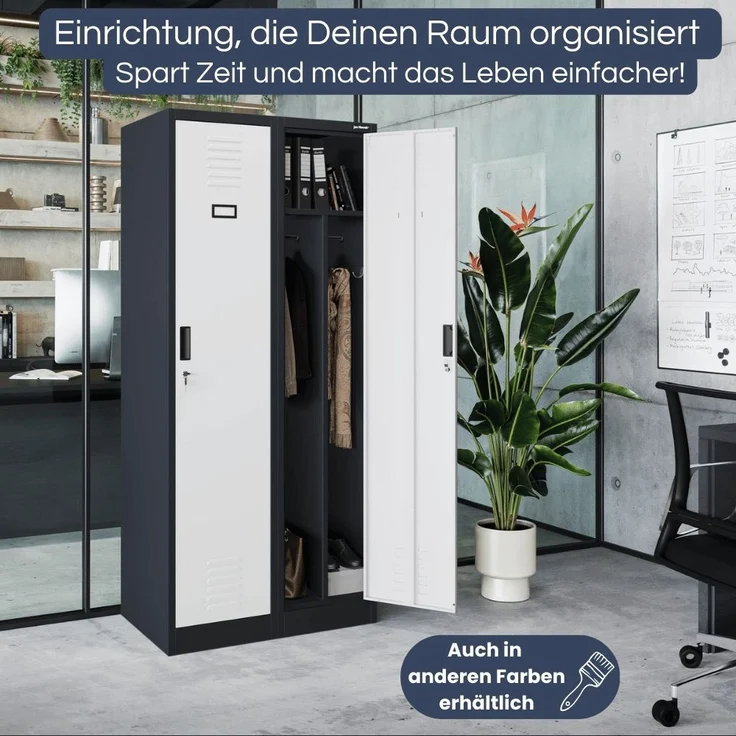 Umkleideschrank Spind WIEN - 2 Abteile, Etikettenhalter Lüftungsschlitze | Umkleidespind Metall Schließfachschrank Garderobenspind, 180x80x50cm Anthrazit-Weiß – Bild 3