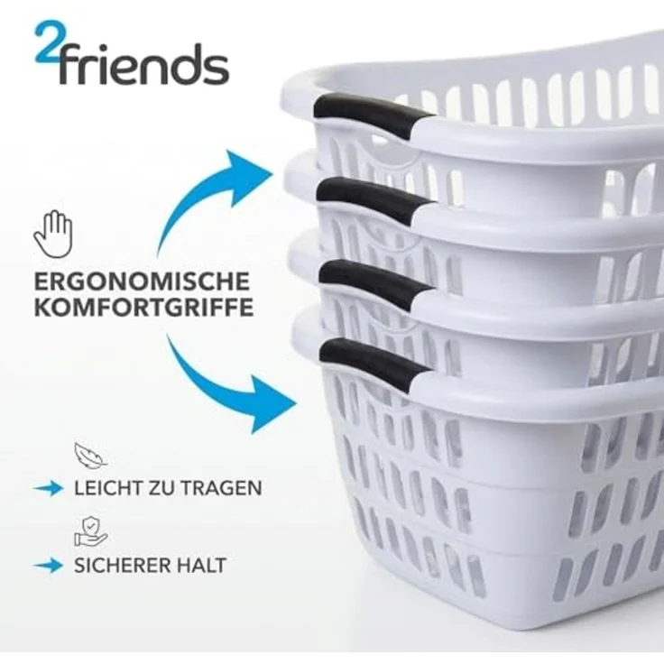 Centi Wäschekorb BASKLINE 30 L (4er-Set), – hellgrau – 55 × 37 × 20 cm – stapelbar – Bild 4