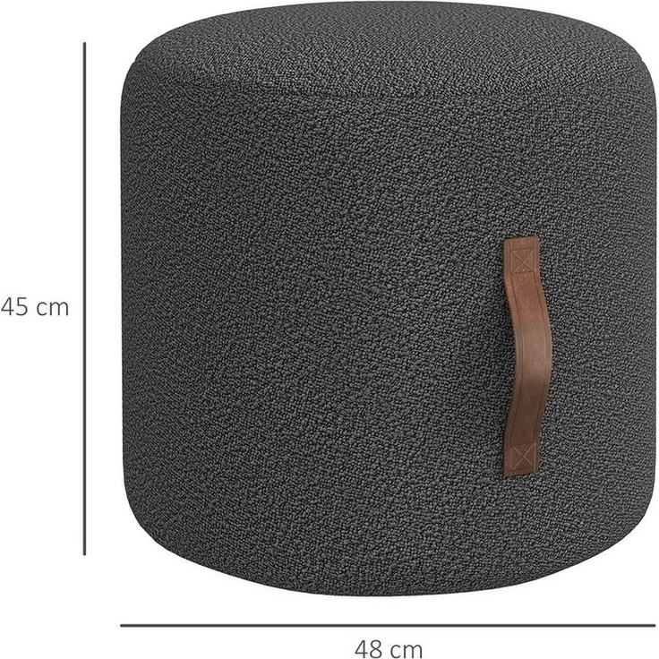 HOMCOM Fußhocker Sitzhocker, Runder Polsterhocker, (Fußstütze, 1 St, Ottomane), Dunkelgrau 48 x 48 x 45 cm – Bild 2