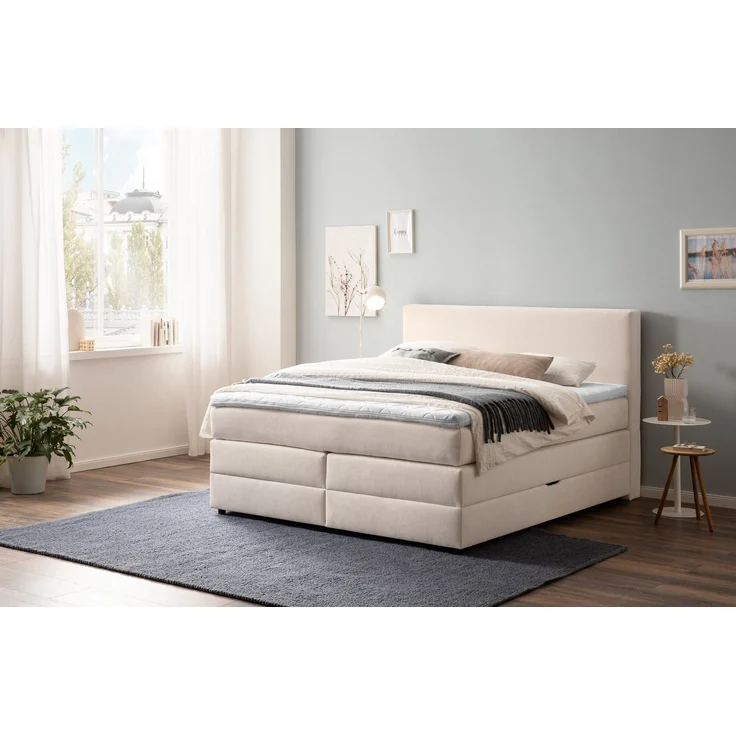 Belanoti Boxspringbett LOFT (Boxspringbett 180x200 mit Bettkasten, 7-Zonen Taschenfederkern Matratze inklusive Visco Topper), Bett 180x200 in der Farbe Beige H2/H3 Polsterbett – Bild 5