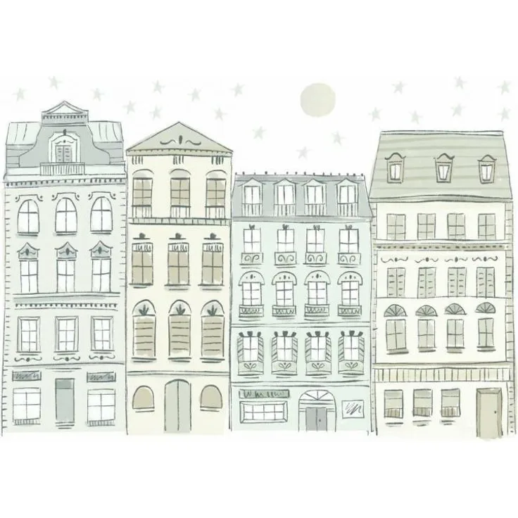 wandaufkleber Townhouses junior 58,7 x 92,7 cm grün