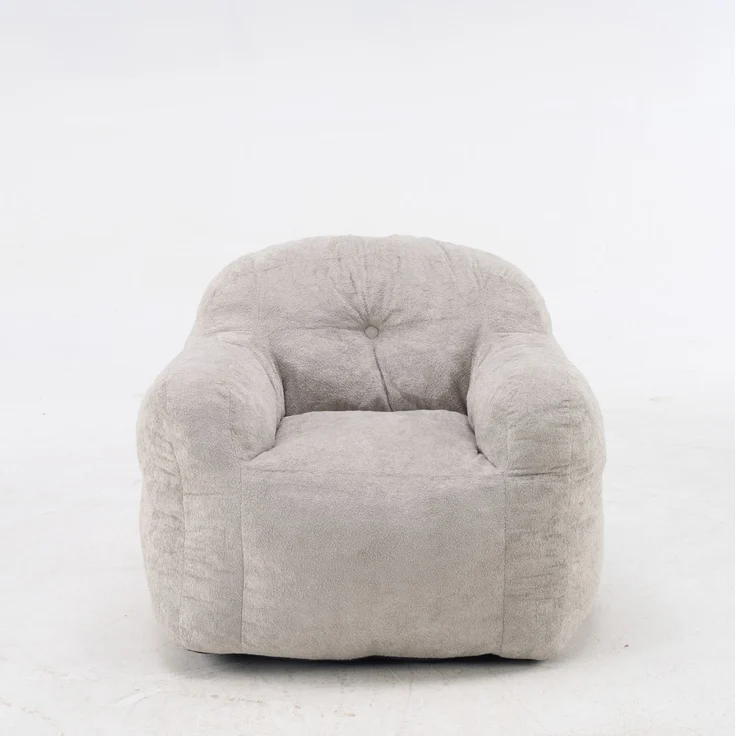 Sitzsack 95cm×95cm×79cm in Hellgrau mit Kunstfell – ergonomischer Loungesessel ohne Montage – Bild 2