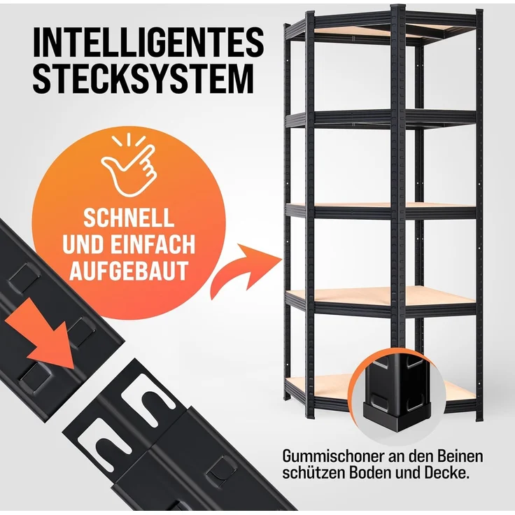 Monzana® 3er Set Schwerlastregal Eckregal 2625 kg 15 MDF-Platten Regal Lagerregal Kellerregal Steckregal Werkstattregal Regalsystem Schwarz – Bild 5