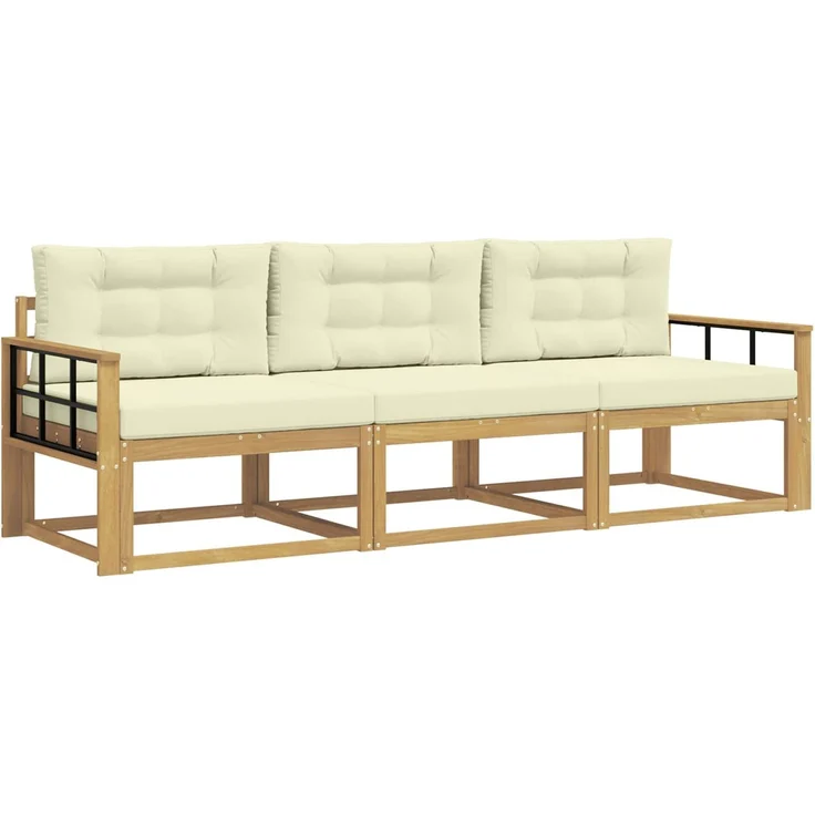 vidaXL Outdoor-Sofagarnitur 3 stk. Weiß und Creme Polyester 3385999 – Bild 2