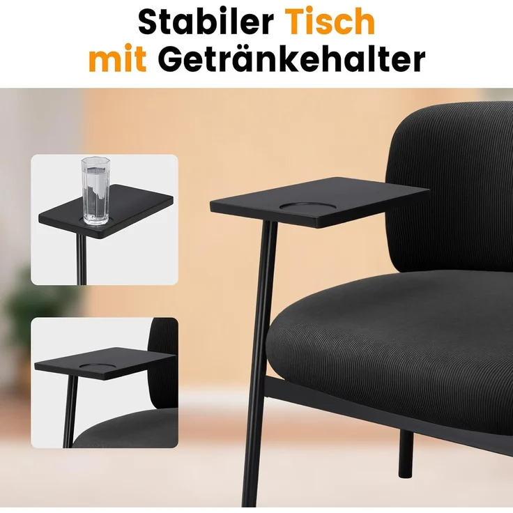 COMHOMA Loungesessel Sessel Relaxsessel Ohrensessel modern, Polsterstuhl mit Metallbeinen, Einzelsofa für Wohnzimmer/Schlafzimmer/Garten, Schwarz – Bild 8