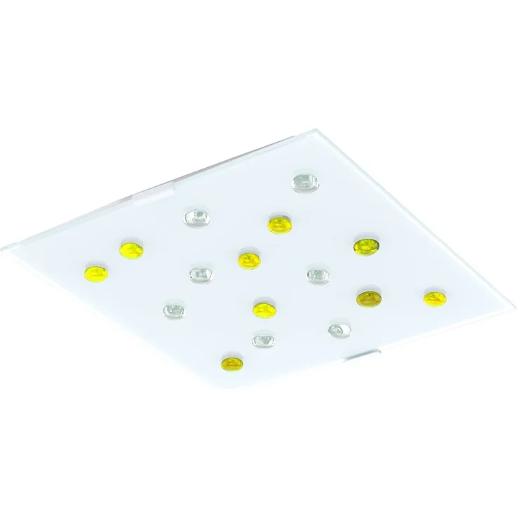 Deckenleuchte, 2 Flammig, Glasschirm satiniert, weiß, gelb
