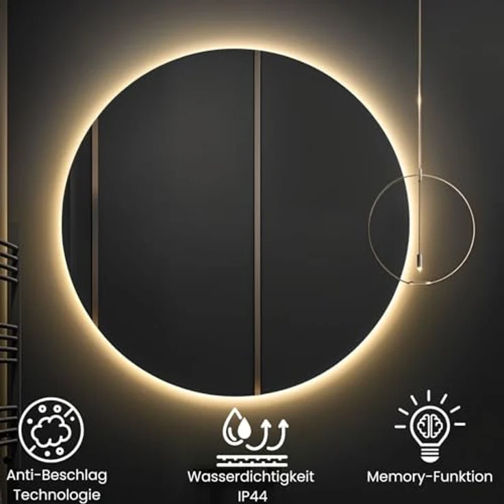 Wunderbad LED Badspiegel Ø 60 cm, runder Wandspiegel mit dimmbarer Beleuchtung, 3 Lichtfarben, Anti-Beschlag, IP44 – Bild 3