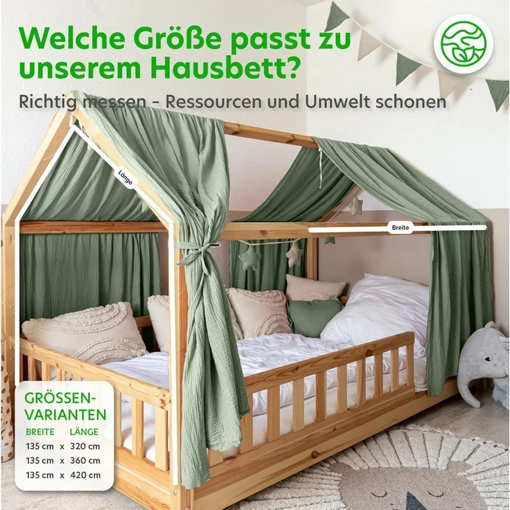 lilimaus Betthimmel Musselin Hausbett Himmel für Kinderzimmer mit Gold Applikation, Musselin Betthimmel aus Baumwolle für Kinderzimmer-Deko – Bild 3