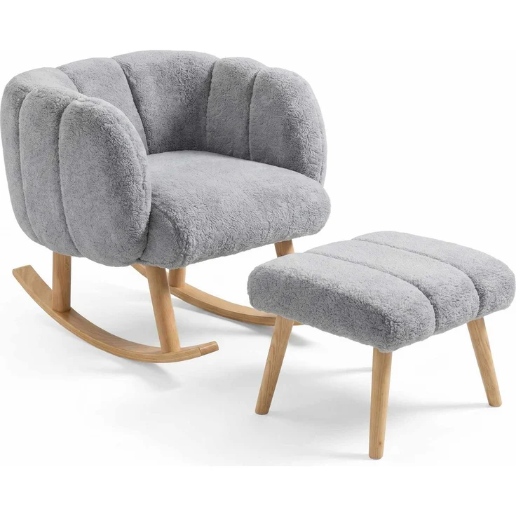 Hanah Home 'Lotus - Grey' Ohrensessel- und Hocker-Set (2-teilig), Grau, 70 x 94 x 42 cm – Bild 3