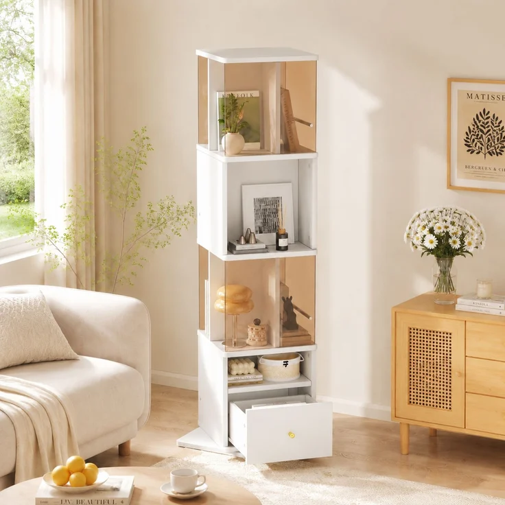 Drehbare Vitrine 50 x 50 x 160 cm aus MDF und braun getöntem Sicherheitsglas mit LED – Bild 3