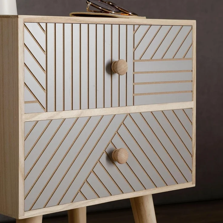 IDIMEX Nachttisch PELO, Nachttisch Nachtkommode Nachtkasten 2 Schubladen mit Ziernuten Paulown – Bild 6