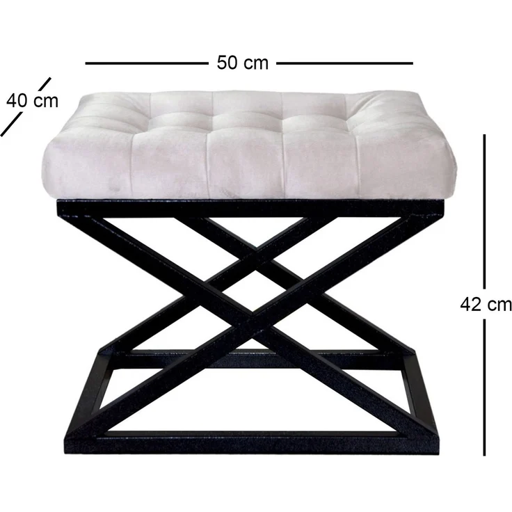 Atelier Del Sofa Stylish Pouffe with Metal Frame, 50 x 42 x 40 cm | 100% Polyester Babyface Fabric, Grey with Black & White Accents | Perfect for Modern Living Spaces – Bild 2