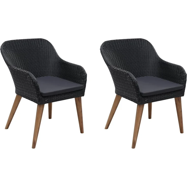 Gartenstuhl EGOS 2er Set Poly-Rattan 62,5x55x82 cm mit Polster Schwarz | Gartenstuhl Rattan Outdoorstühle Balkonstühle – Bild 2